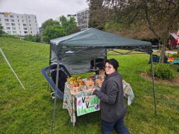 Setting up my small tent and table . Smaller than expected, but it was great fun!
